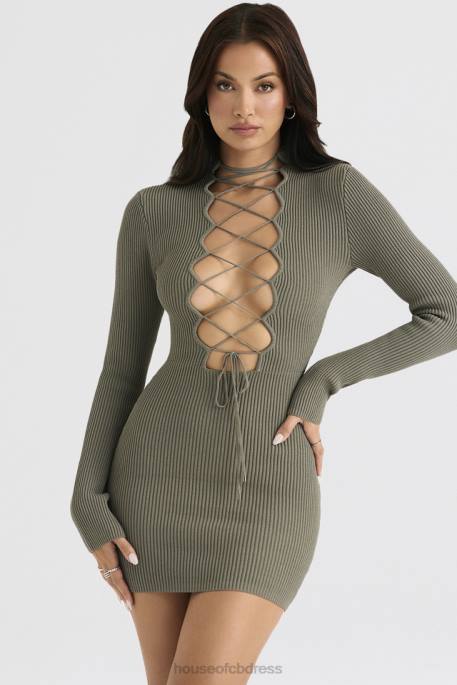 House of CB Jada Artichoke Knit Lace Up Dress Clothing 4H6N374