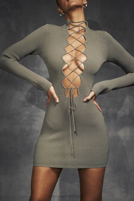 House of CB Jada Artichoke Knit Lace Up Dress Clothing 4H6N374