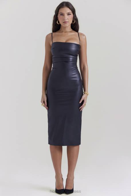 House of CB Jalena Black Vegan Leather Lace Back Dress Clothing 4H6N127