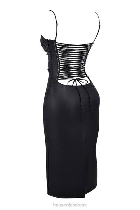 House of CB Jalena Black Vegan Leather Lace Back Dress Clothing 4H6N127