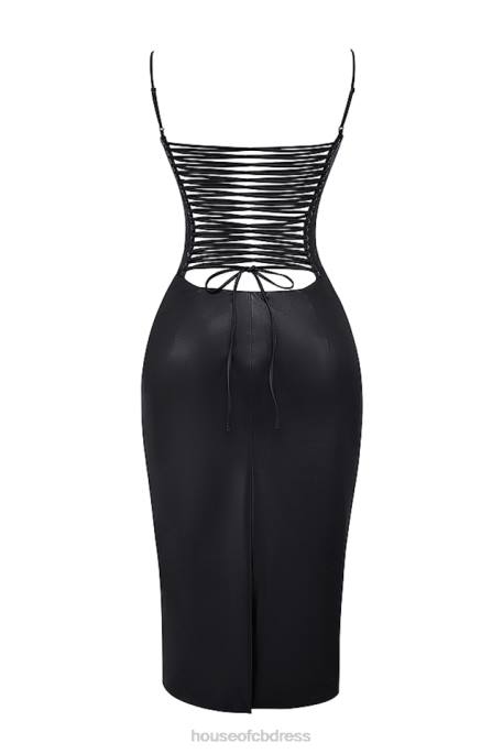House of CB Jalena Black Vegan Leather Lace Back Dress Clothing 4H6N127