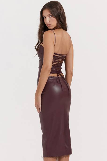 House of CB Jalena Mulberry Vegan Leather Lace Back Dress Clothing 4H6N165