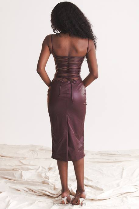 House of CB Jalena Mulberry Vegan Leather Lace Back Dress Clothing 4H6N165
