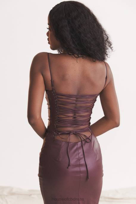 House of CB Jalena Mulberry Vegan Leather Lace Back Dress Clothing 4H6N165