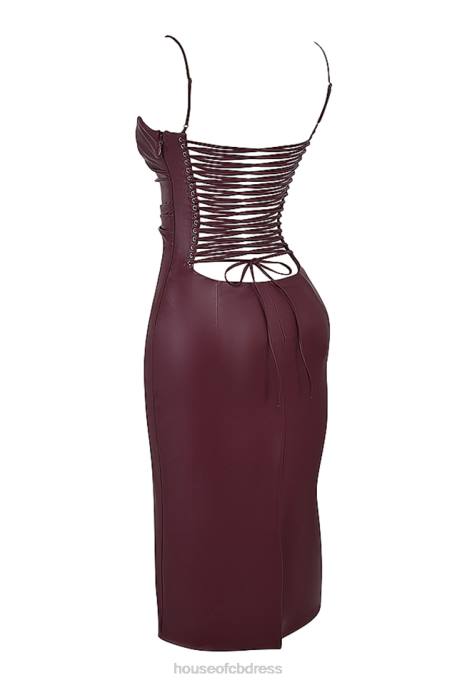 House of CB Jalena Mulberry Vegan Leather Lace Back Dress Clothing 4H6N165