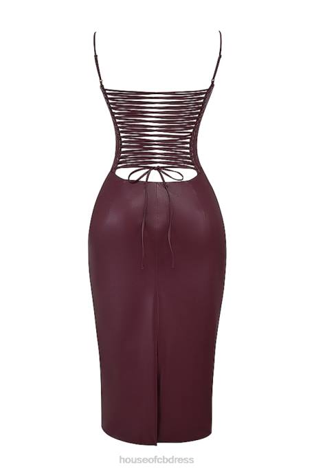 House of CB Jalena Mulberry Vegan Leather Lace Back Dress Clothing 4H6N165