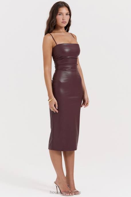 House of CB Jalena Mulberry Vegan Leather Lace Back Dress Clothing 4H6N165