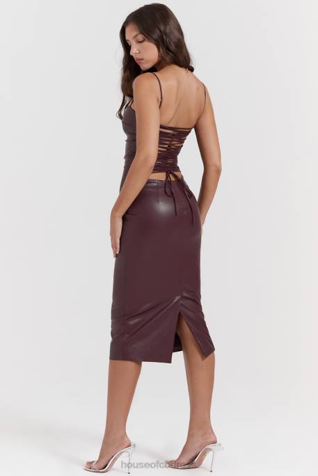 House of CB Jalena Mulberry Vegan Leather Lace Back Dress Clothing 4H6N165