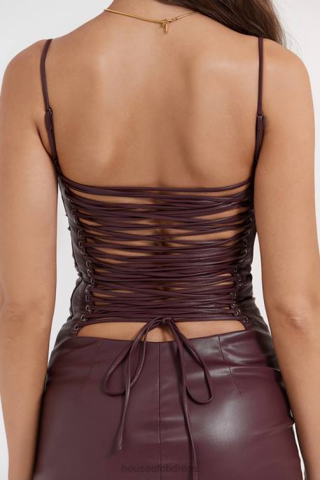 House of CB Jalena Mulberry Vegan Leather Lace Back Dress Clothing 4H6N165