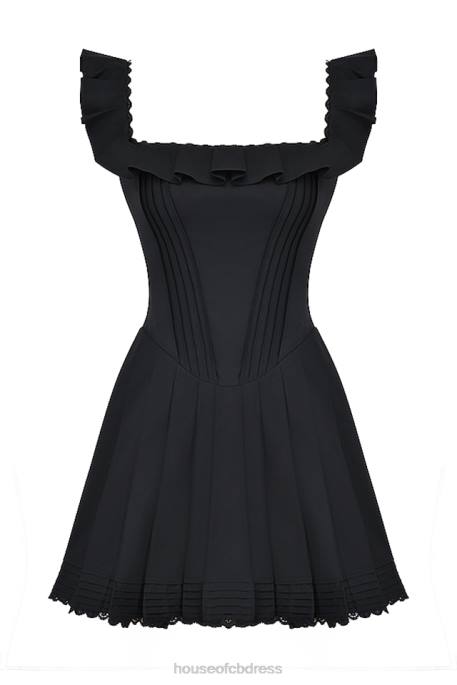 House of CB Jemima Black Pin Tuck Pleated Dress Clothing 4H6N216