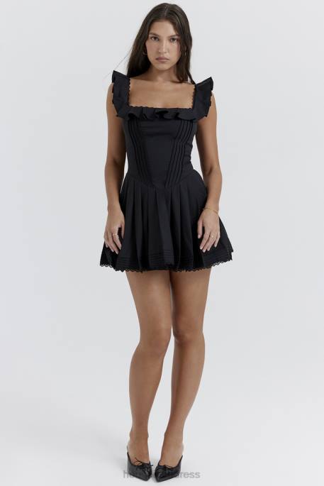 House of CB Jemima Black Pin Tuck Pleated Dress Clothing 4H6N216