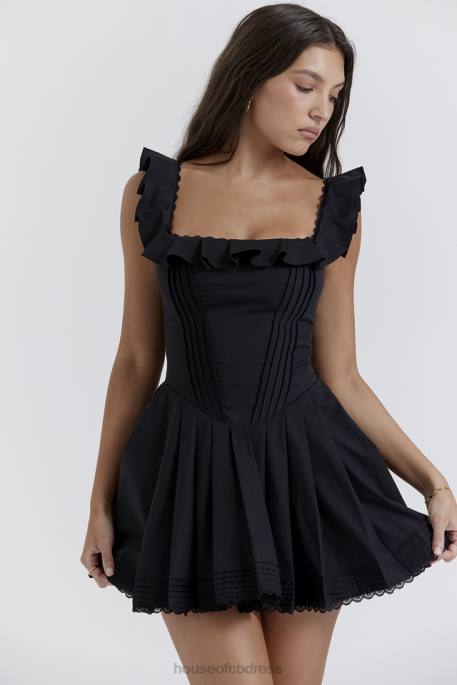 House of CB Jemima Black Pin Tuck Pleated Dress Clothing 4H6N216