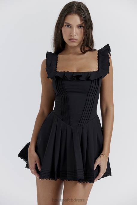 House of CB Jemima Black Pin Tuck Pleated Dress Clothing 4H6N216