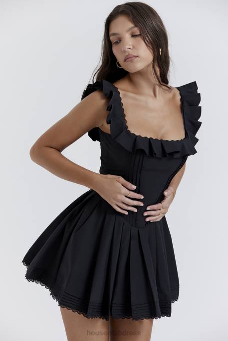 House of CB Jemima Black Pin Tuck Pleated Dress Clothing 4H6N216