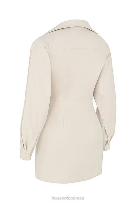 House of CB Julietta Beige Linen Cutout Shirt Dress Clothing 4H6N548