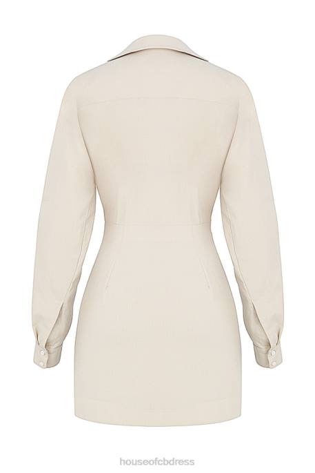 House of CB Julietta Beige Linen Cutout Shirt Dress Clothing 4H6N548