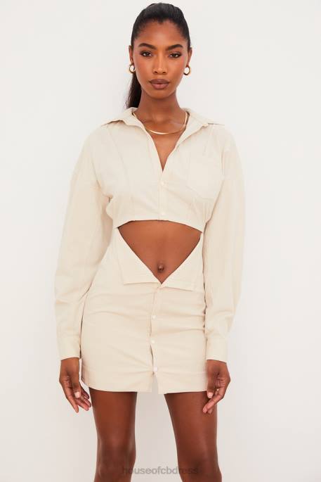House of CB Julietta Beige Linen Cutout Shirt Dress Clothing 4H6N548