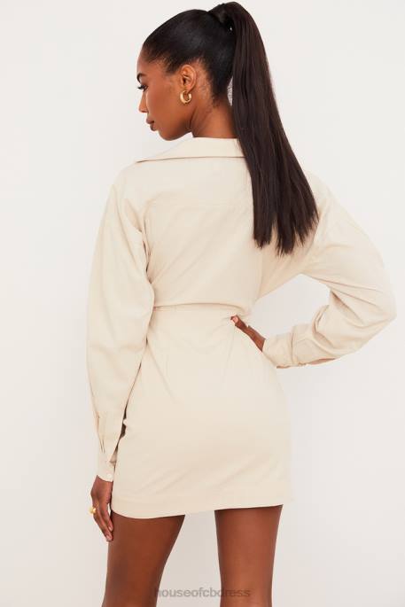 House of CB Julietta Beige Linen Cutout Shirt Dress Clothing 4H6N548