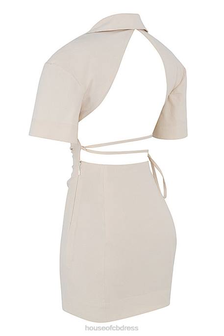 House of CB Luisa Beige Open Back Shirt Dress Clothing 4H6N569