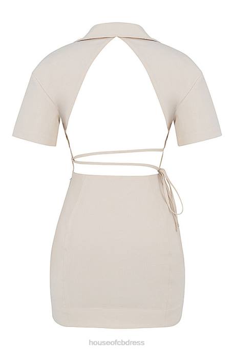 House of CB Luisa Beige Open Back Shirt Dress Clothing 4H6N569