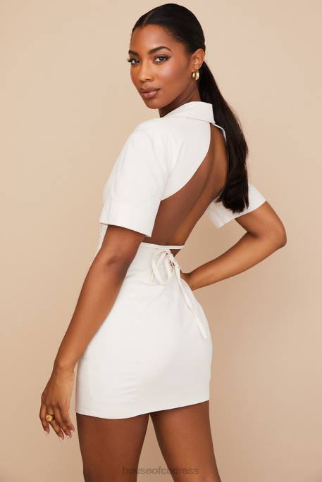 House of CB Luisa Beige Open Back Shirt Dress Clothing 4H6N569