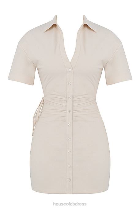 House of CB Luisa Beige Open Back Shirt Dress Clothing 4H6N569