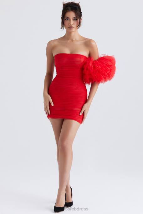 House of CB Noelle Scarlet Ruffle Sleeve Dress Clothing 4H6N358