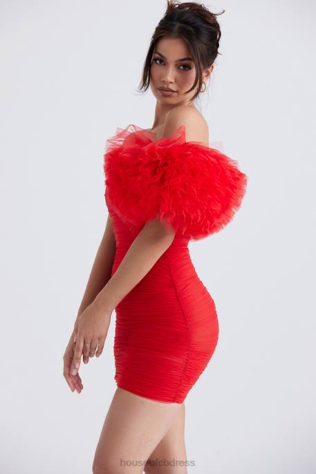House of CB Noelle Scarlet Ruffle Sleeve Dress Clothing 4H6N358