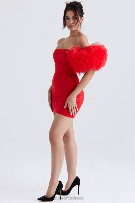 House of CB Noelle Scarlet Ruffle Sleeve Dress Clothing 4H6N358