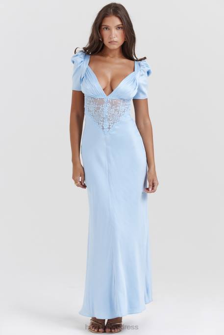 House of CB Rafaela Soft Blue Pure Silk & Lace Dress Clothing 4H6N146