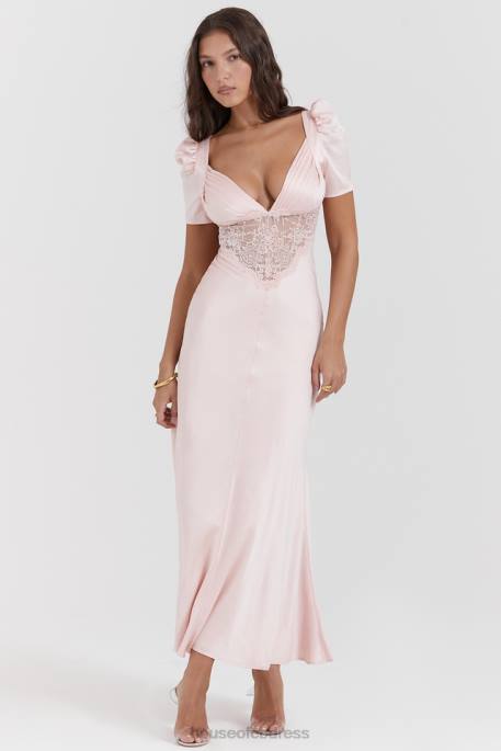 House of CB Rafaela Soft Peach Pure Silk & Lace Dress Clothing 4H6N168