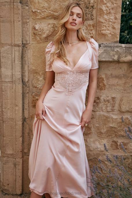 House of CB Rafaela Soft Peach Pure Silk & Lace Dress Clothing 4H6N168