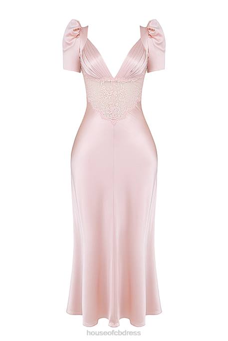 House of CB Rafaela Soft Peach Pure Silk & Lace Dress Clothing 4H6N168