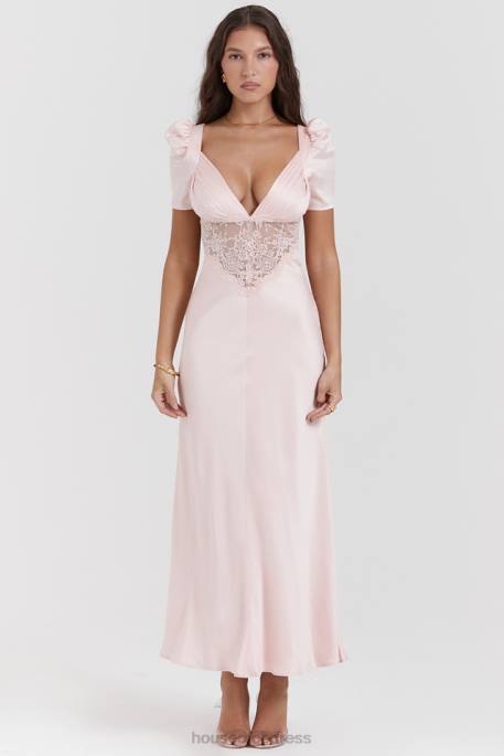 House of CB Rafaela Soft Peach Pure Silk & Lace Dress Clothing 4H6N168