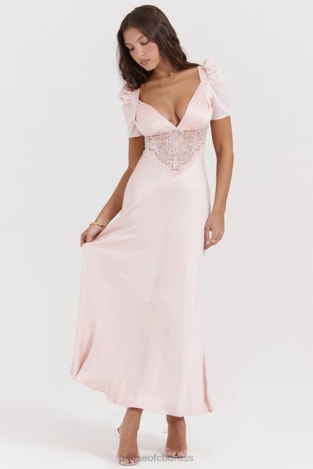 House of CB Rafaela Soft Peach Pure Silk & Lace Dress Clothing 4H6N168