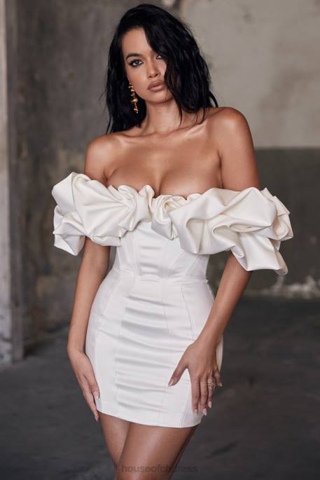 House of CB Selena Ivory Satin Ruffle Strapless Dress Clothing 4H6N631