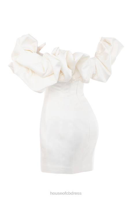 House of CB Selena Ivory Satin Ruffle Strapless Dress Clothing 4H6N631