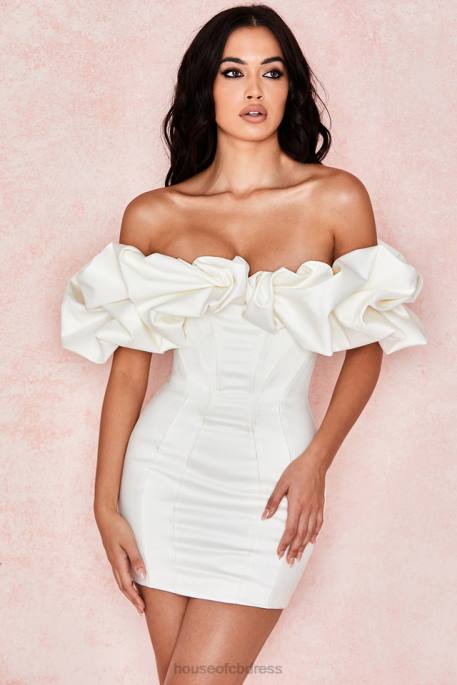 House of CB Selena Ivory Satin Ruffle Strapless Dress Clothing 4H6N631