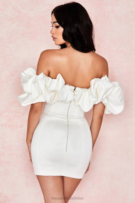 House of CB Selena Ivory Satin Ruffle Strapless Dress Clothing 4H6N631