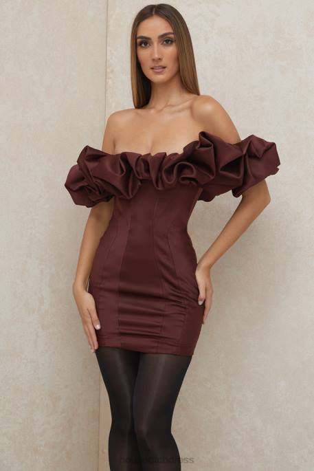 House of CB Selena Raisin Satin Ruffle Strapless Dress Clothing 4H6N590