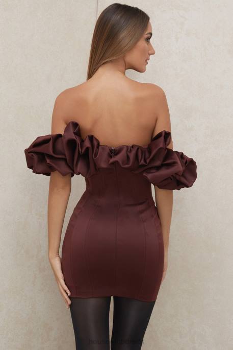 House of CB Selena Raisin Satin Ruffle Strapless Dress Clothing 4H6N590