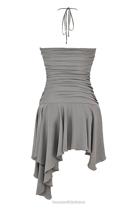 House of CB Valeria Smoke Gathered Asymmetric Dress Clothing 4H6N364