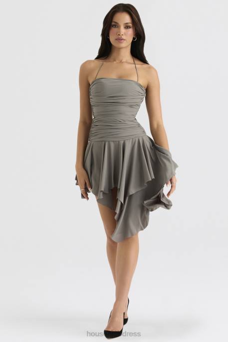 House of CB Valeria Smoke Gathered Asymmetric Dress Clothing 4H6N364