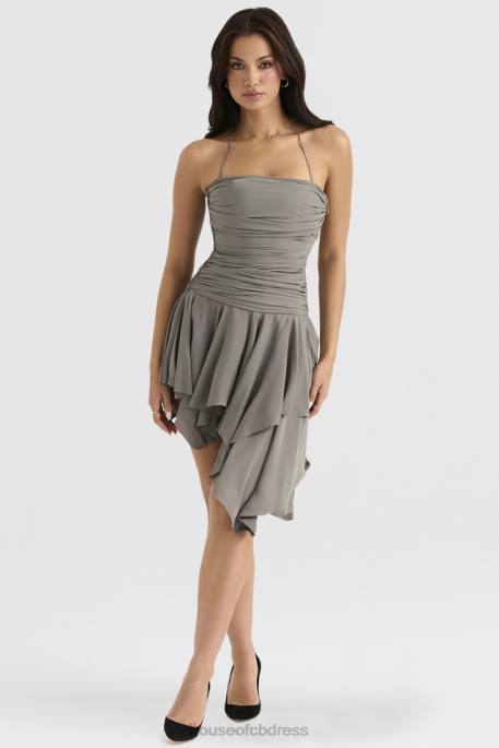 House of CB Valeria Smoke Gathered Asymmetric Dress Clothing 4H6N364