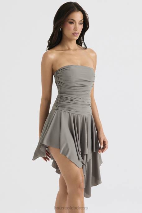House of CB Valeria Smoke Gathered Asymmetric Dress Clothing 4H6N364