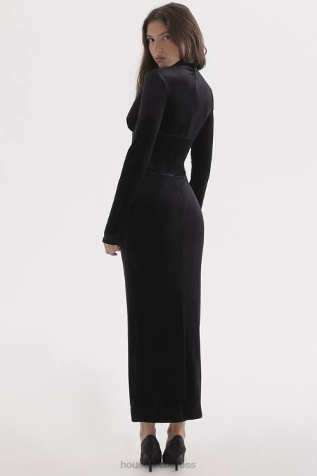 House of CB Arabella Black Velvet Corset Dress Clothing 4H6N306