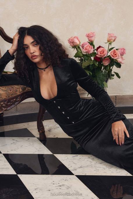 House of CB Arabella Black Velvet Corset Dress Clothing 4H6N306