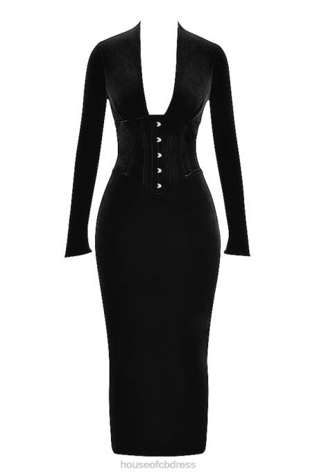 House of CB Arabella Black Velvet Corset Dress Clothing 4H6N306
