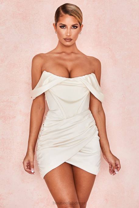 House of CB Coraline Ivory Satin Corset Dress Clothing 4H6N627