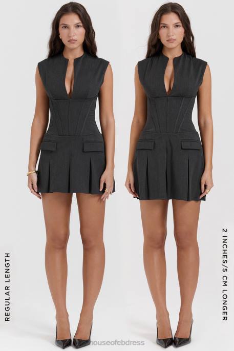 House of CB Eleanor Charcoal Pleated Corset Dress Clothing 4H6N160